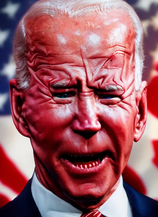 Image similar to hyper realistic ultra realistic horror terror dimensional photo furious glowing red eyes biden, high quality photo, detailed , 8k