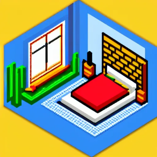 Prompt: isometric pixel art bedroom