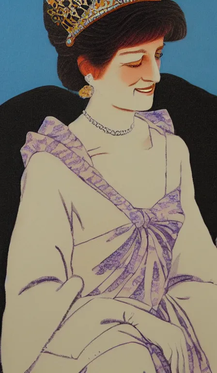 Prompt: painting of princess diana, drawn by yoshitoshi abe, oil painting, washed out color,