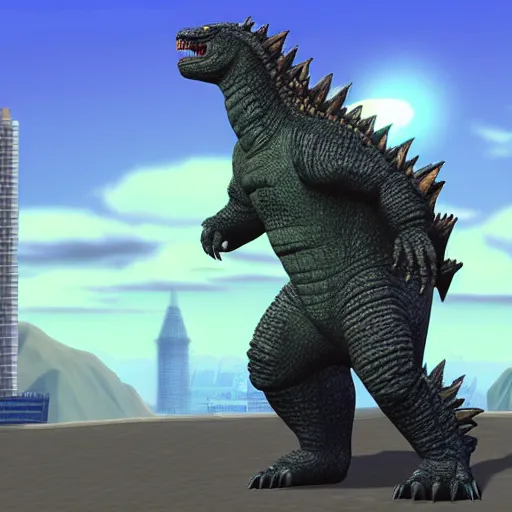 Image similar to Godzilla in the style of The Sims 4