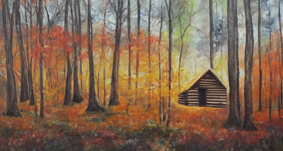 Prompt: one log cabin in the forest, beautiful painting, oil on canvas, by Ewa Czarniecka, award winning masterpiece,