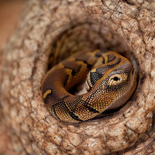 Image similar to very cute western hog nose snake curled in a ball, realistic picture