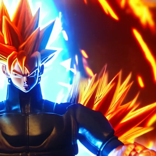 Image similar to Cyberpunk super saiyan Goku, unreal engine, octane render, intracite detail