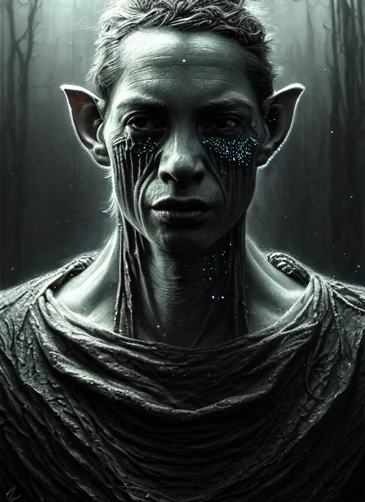 Prompt: realistic portrait of beautifully crystalized and detailed portrait of a goblin, matte painting of cinematic movie scene, dystopian environment, horror, created by gustave dore and greg rutkowski, high detailed, smooth draw, synthwave neon retro, intricate, realistic proportions, dramatic lighting, trending on artstation.
