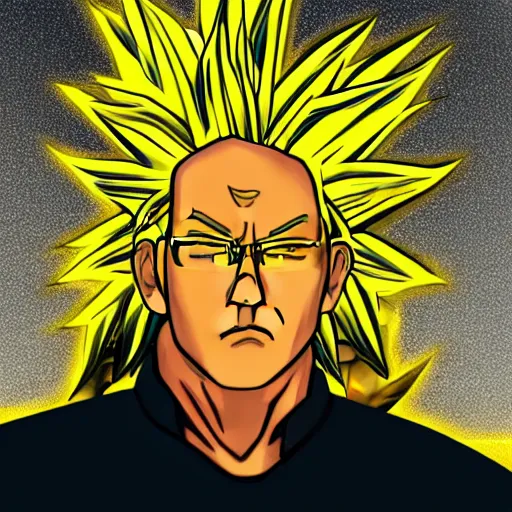 Super Saiyan 3 Bernie Sanders with glowing golden