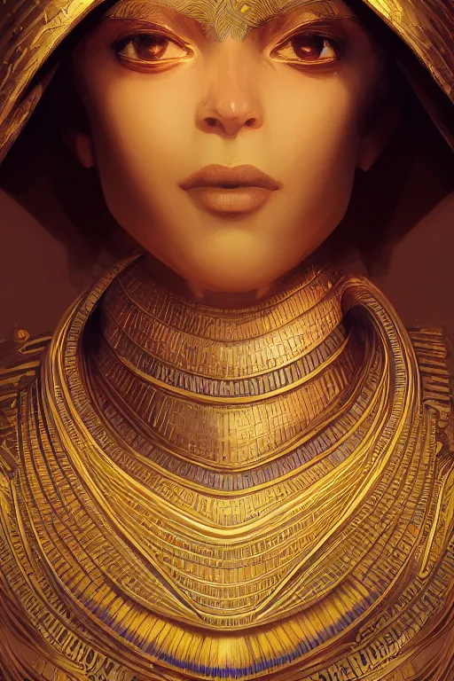 Prompt: egyptian princess, gorgeous, portrait, powerful, intricate, beautiful, masterpiece, elegant, volumetric lighting, digital painting, highly detailed, artstation, sharp focus, illustration, Hajime sorayama, ruan jia