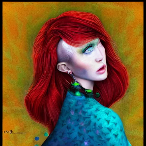 Prompt: a red haired, beautiful woman with blue / green eyes, some freckles, pale skin deep focus, elegant, digital painting, smooth, sharp focus, 8 k, art by jasmine becket griffith and tim burton