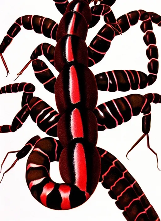 Image similar to beautiful matte airbrush portrait of a scolopendra on a white background, 8 0's airbrush aesthetic, art by pater sato