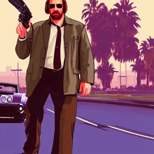 Prompt: GTA 5 illustration loading screen art of The Dude in The Big Lebowski (1998)