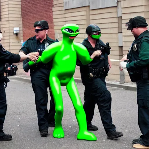 Prompt: fbi arresting a green alien