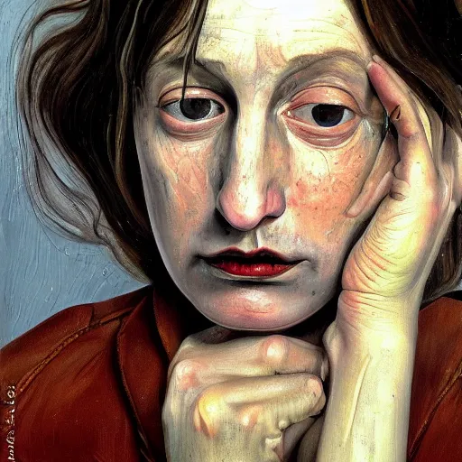 Prompt: high quality high detail painting by lucian freud, hd, portrait of a weeping goth girl, photorealistic lighting