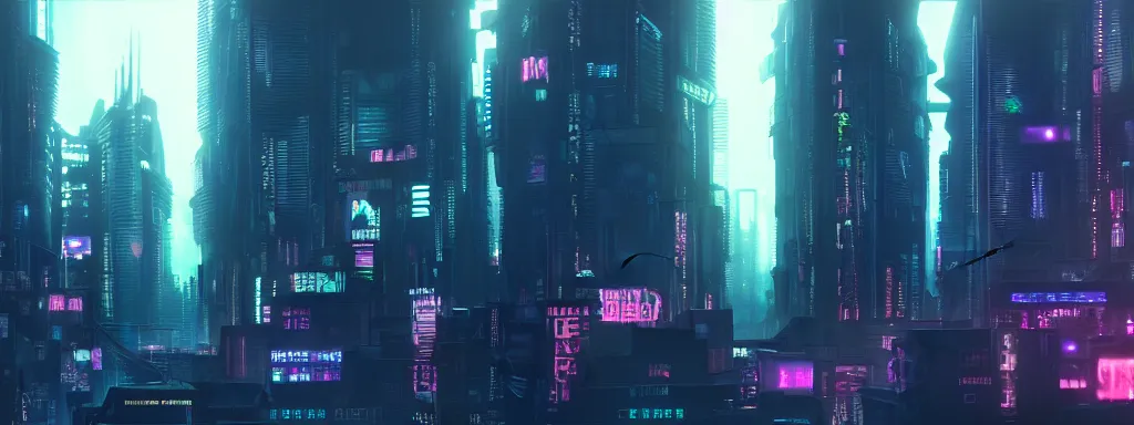 Prompt: matte painting of a dark neon cyberpunk city in the film ghost in the shell, trending on artstation, 8k, ultra hd