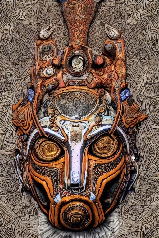 Prompt: tribal vodoo mask deepdream global illumination ray tracing hdr that looks like it is from borderlands and by feng zhu and loish and laurie greasley, victo ngai, andreas rocha, john harris wooly hair cut feather stone