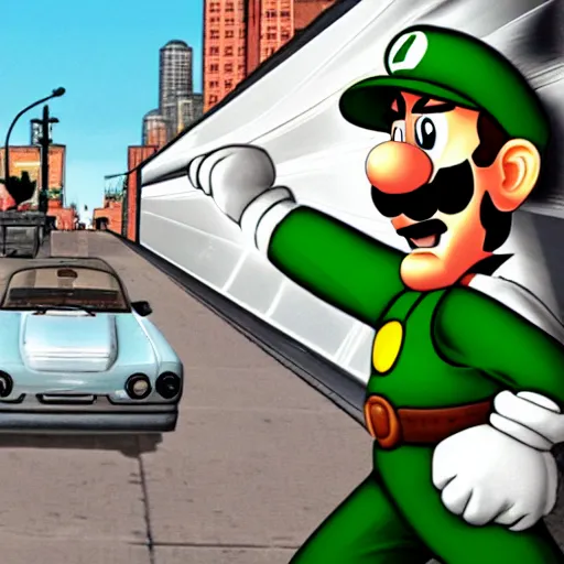 Image similar to luigi in the gta 4 loading screen ( high detailed )