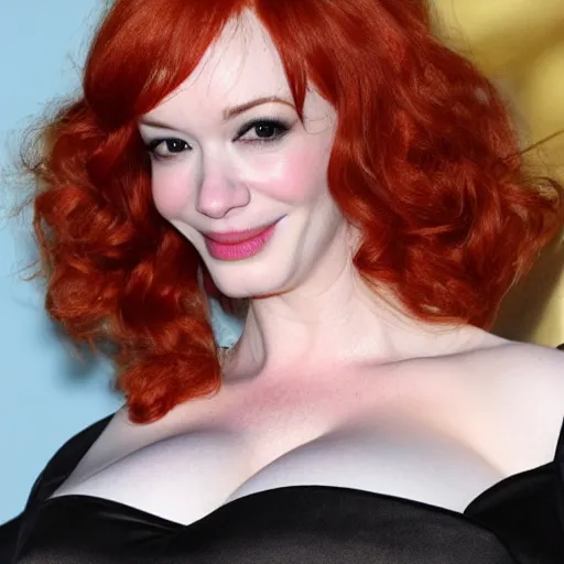 Image similar to Christina Hendricks bust, ice cream between chest, crying, body realistic,