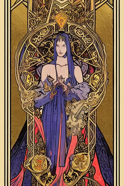 Prompt: tarot card, the emperor, medieval, super detailed, ornate, by alphonse mucha, artstation, symmetry, cold colors, art nouveau, 8 k