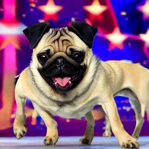 Image similar to Pug on America’s Got Talent, dancing