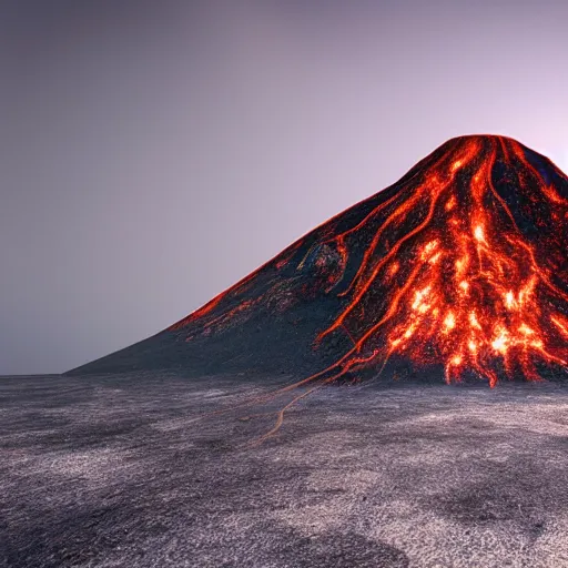 Prompt: hyper realistic surreal landscape with a active volcano on an island with flying rabbits 4 k