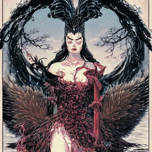 Prompt: black swan melting, castelvania, by yoichi hatakenaka, masamune shirow, josan gonzales and dan mumford, ayami kojima, takato yamamoto, barclay shaw, karol bak