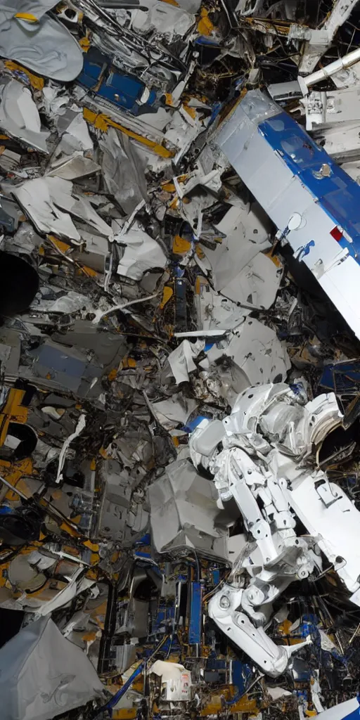 Image similar to the robot extended its mechanical arm to recover the debris in space.