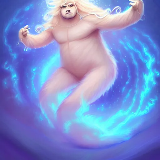 Image similar to the beautiful androgynous young tardigrade sun god tardigrade, very very long fluffy curly blond hair, pale white skin, 1 5 0 4, by sakimichan and rossdraws, 4 k digital painting, artstation cgsociety