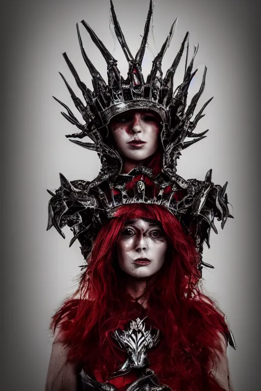 Image similar to the blood crown queen wear the scarlet armor, cinematic lighting, various refining methods, micro macro autofocus, ultra definition, award winning photo