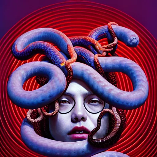 Prompt: medusa with sausages instead of snakes. replace snakes with sausages. intricate abstract. intricate artwork. by tooth wu, wlop, beeple, dan mumford. trending on artstation, greg rutkowski very coherent symmetrical artwork. cinematic, hyper realism, high detail, octane render, 8 k, iridescent accents