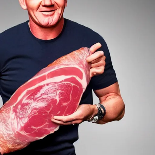 Image similar to gordon ramsay's face on a cooked leg of ham