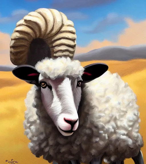 Image similar to george s patton as a sheep, digital oil painting, trending on furaffinity