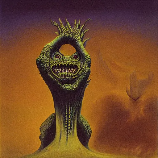 Image similar to a reptillian monster painted by zdzisław beksinski