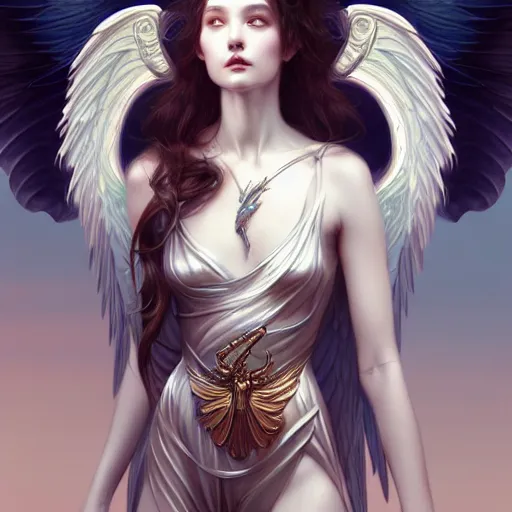 Prompt: Winged girl angel, fantasy, intricate, elegant, highly detailed, digital painting, artstation, concept art, smooth, sharp focus, illustration, art by John Collier and Wenqing Yan and Albert Aublet