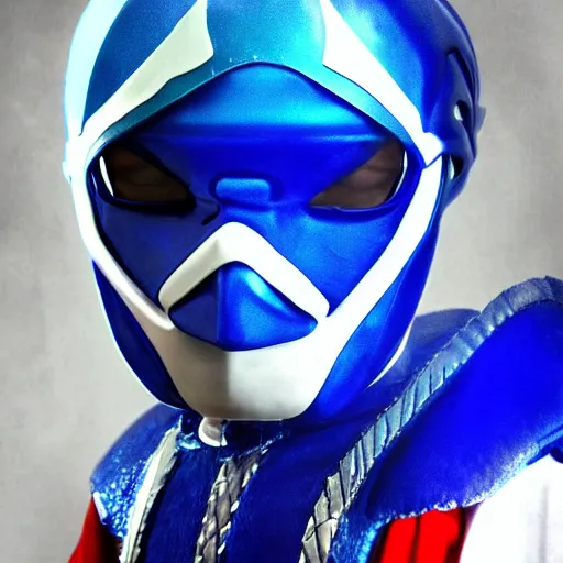 Image similar to blue santa claus as the blue power ranger, digital photography, high detailed