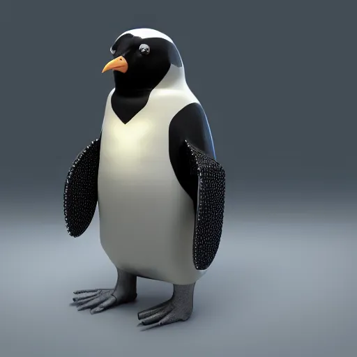 Prompt: a cybertronic penguin, leds, high detail, sharp, studio, digital art, octane render, redshift, blender-hard-surface, cinema-4d, houdini-hard-surface, machin3, mx2