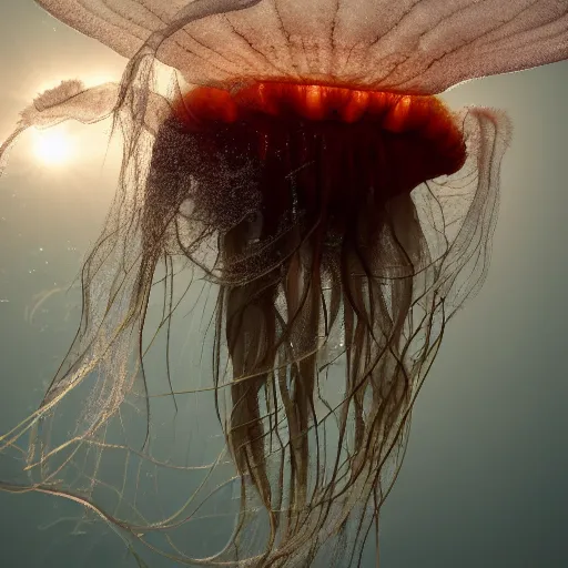 Image similar to a jellyfish exploding, 8k, nature photography