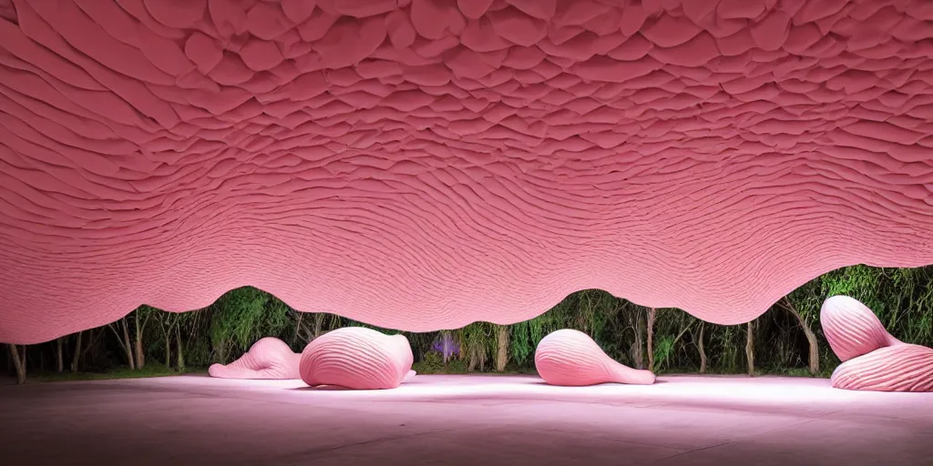 Prompt: biomorphic inflated latex structures by ernesto neto, light - mint with light - pink color, 4 k, insanely quality, highly detailed,