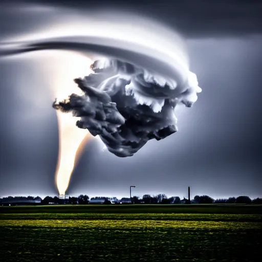 Image similar to tornado above hannover, germany, dramatic, sharp focus, photo taken by a nikon, very detailed