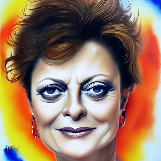 Prompt: an airbrush painting of Susan Sarandon by Hajime Soriyama