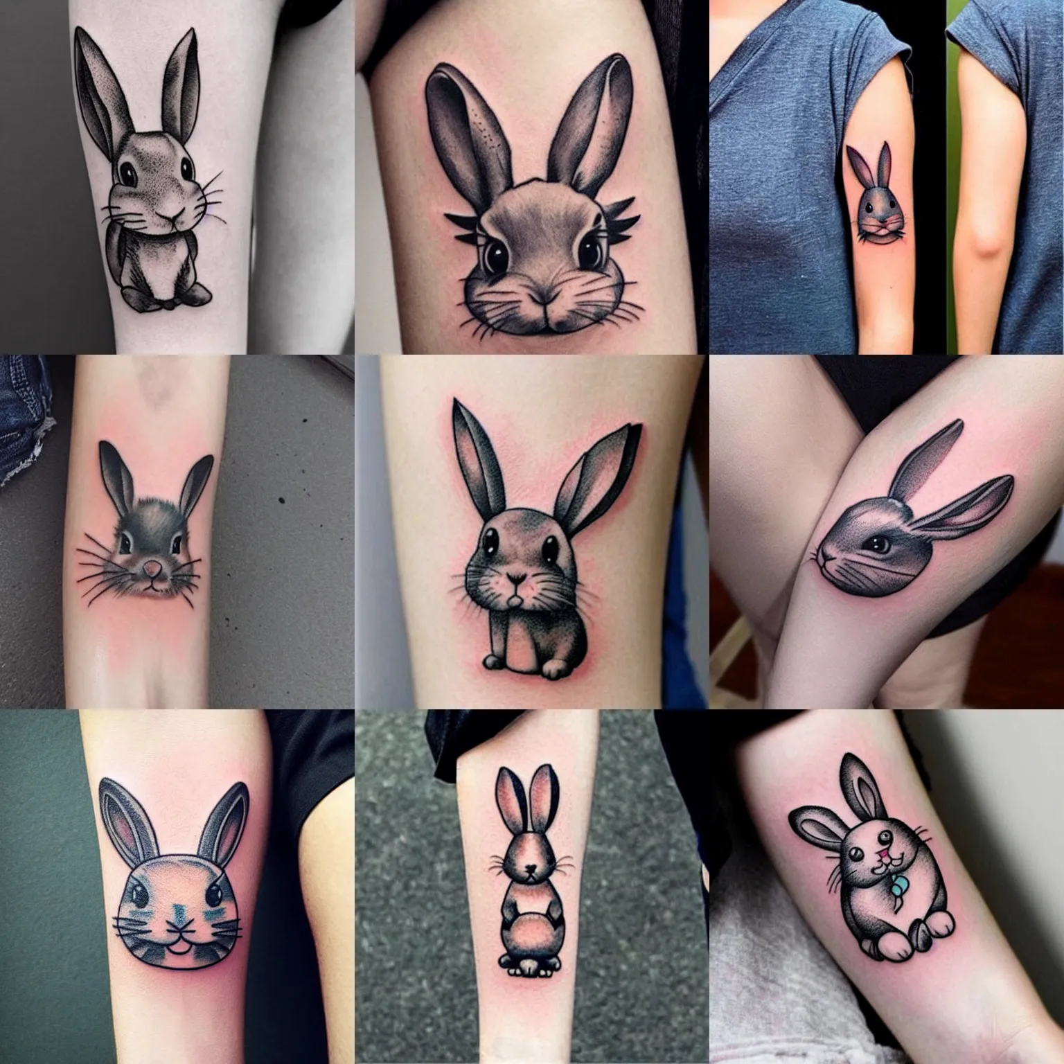Minimalist bunny rabbit tattoo on the bicep