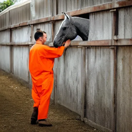 Image similar to horse using orange inmate clothes