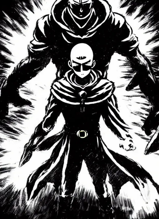 Image similar to concept art of one punch man as a boss in darkest dungeon, highly detailed, dark atmosphere, cosmic horror, body horror, lovecraft mythos, key character poster