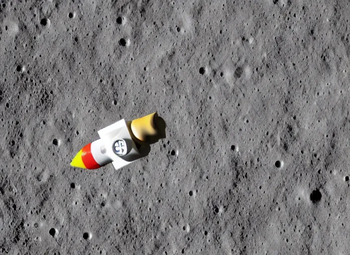 Image similar to a Lego rocket landing on the Moon