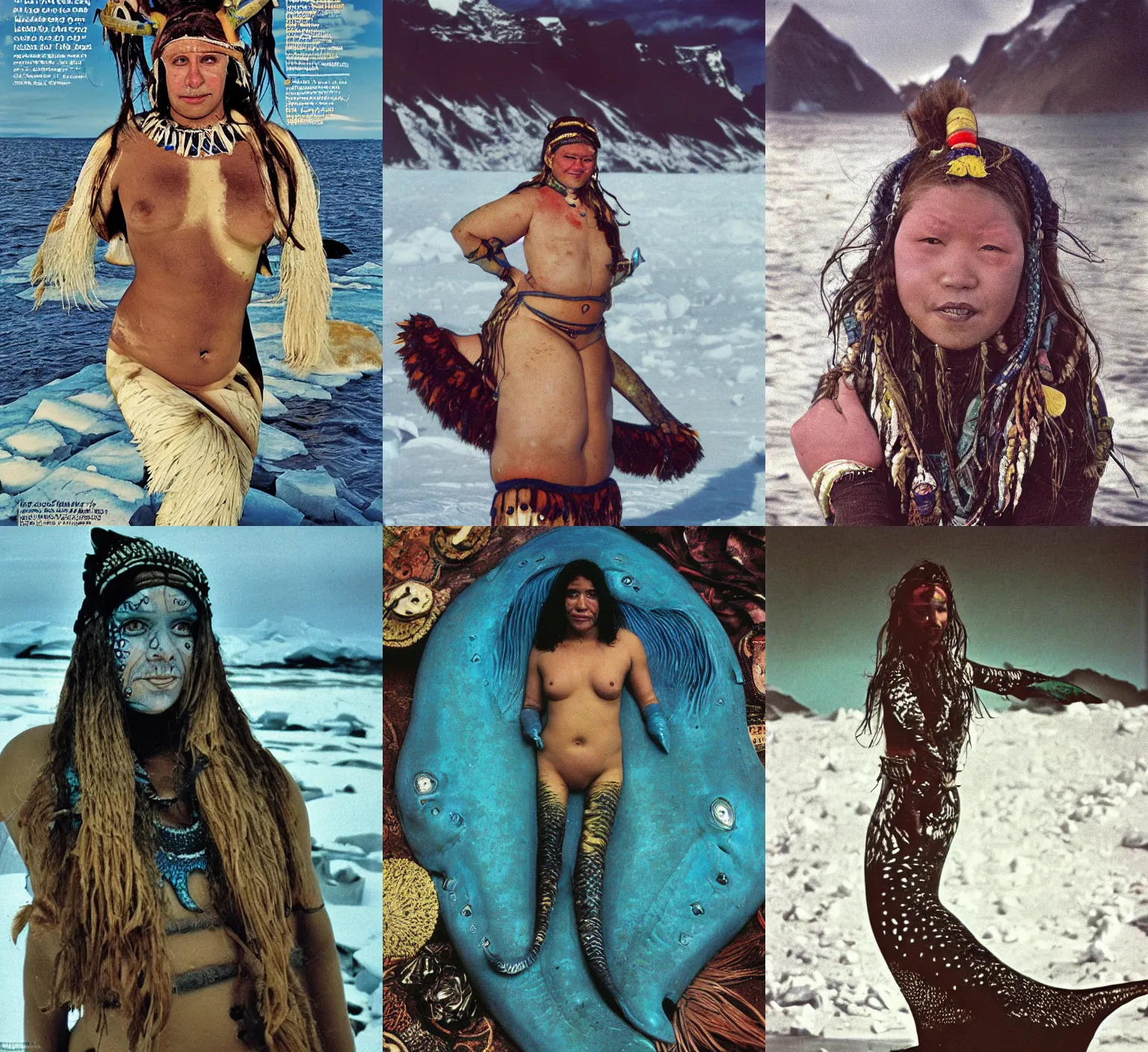 Prompt: portrait photo of the whale mermaid tribe mage from Antarctica, full color magazine article by National Geographic (1998)