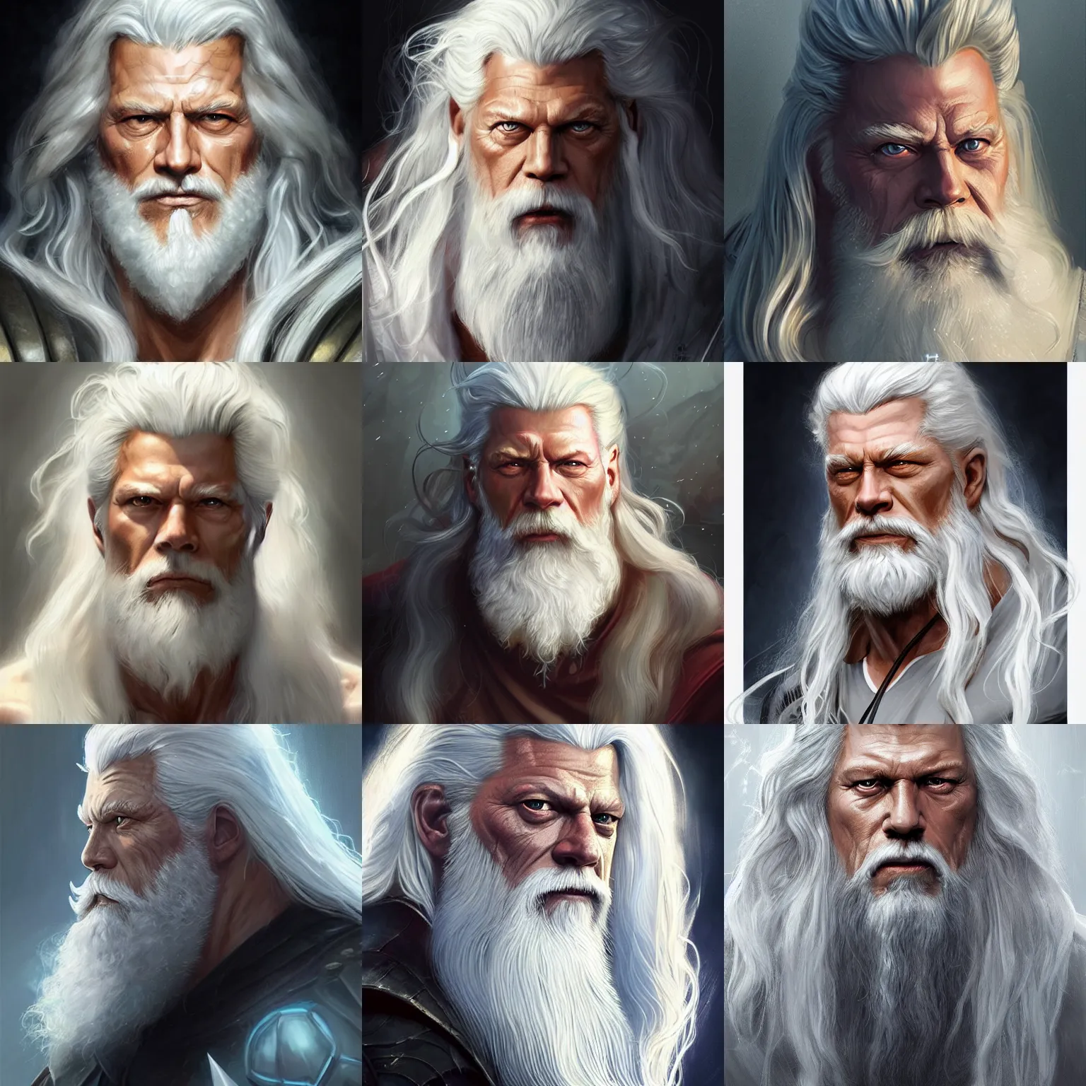 Prompt: zeus, stephen lang, long white hair, white beard, lightning, D&D, fantasy, highly detailed, digital painting, trending on artstation, concept art, sharp focus, illustration, art by artgerm and greg rutkowski and magali villeneuve