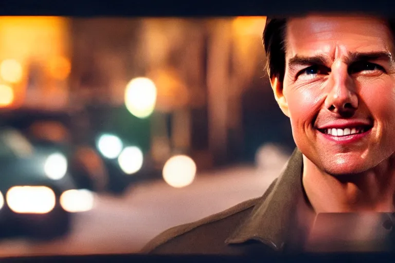 Prompt: tom cruise in tootsie, cinematic still, movie still, long lens, shallow depth of field, bokeh, anamorphic lens flare, 8 k