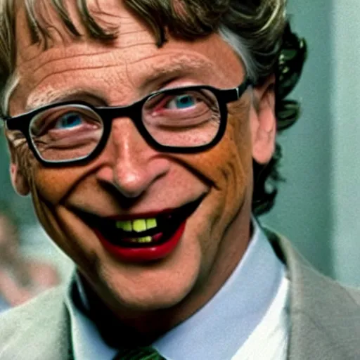 Image similar to bill gates as the joker from batman in an action scene in fast & furious