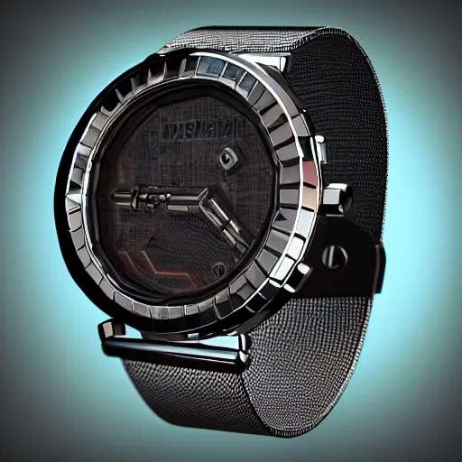 Prompt: Mockup of Cyberpunk luxury watch, photorealistic, in the style of Unreal Engine