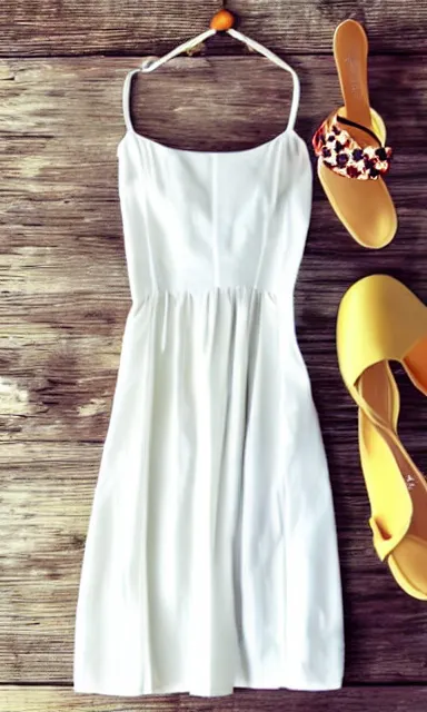 Image similar to a beautiful white dress, summer styled, concept image