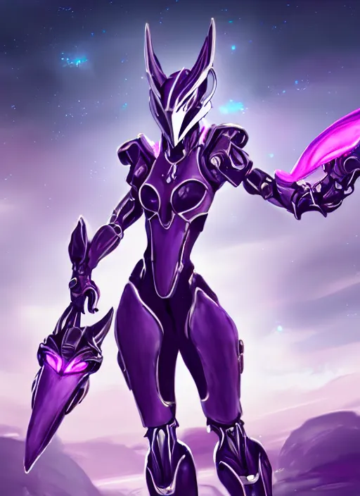 Image similar to cinematic body shot, galactic sized proportional stunning beautiful hot female warframe, sleek mecha goddess dragon head, metal ears, led purple eyes, smooth fuschia skin, smooth silver armor, floating in space, holding a galaxy, epic proportions, epic size, epic scale, furry art, dragon art, giantess art, warframe fanart, furaffinity, octane