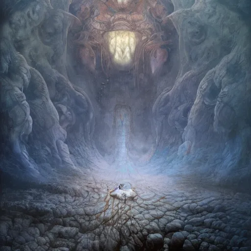 Image similar to the lonely abyss | highly detailed oil painting, hyperrealistic, very intrincate | cinematic lighting, award - winning | by rachel ruysch, giger, beksinski and bocklin | by austin osman spare and william blake, trending on artstation, cgsociety, official art, octane.