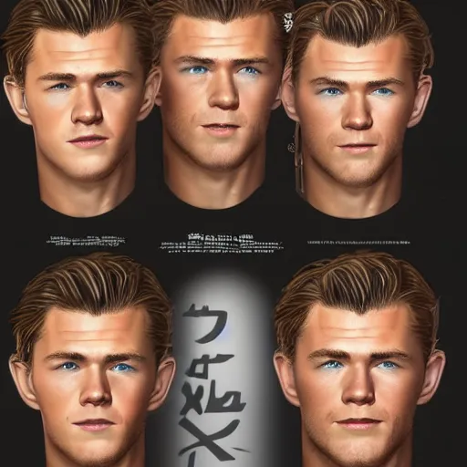 Prompt: Tom Holland and Chris Hemsworth crossbreed, illustrated and rendered by Xie Boli, trending on artstation, 4k, 8k, photorealistic imagery, photorealistic details, intricate, highly detailed